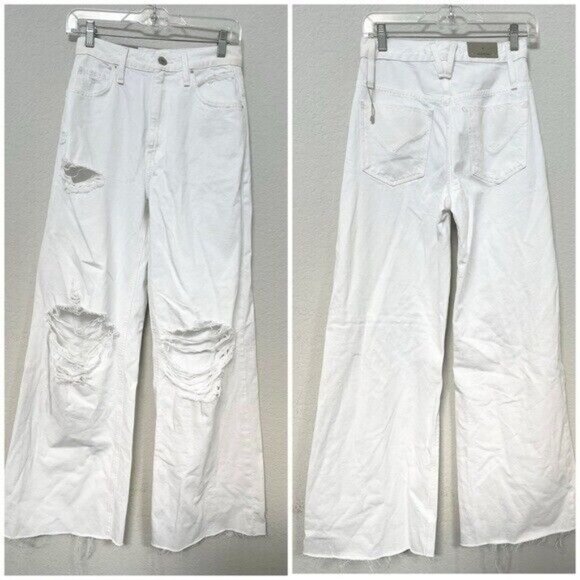 Hudson James High Rise Jeans Wide Leg Distressed White Size 25 - Picture 2 of 5